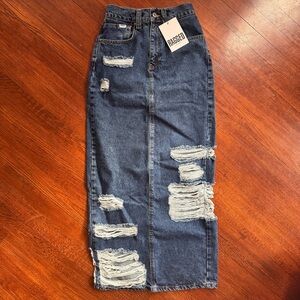 INDIGO RIPPED MAXI SKIRT Ragged Priest Ragged Jeans NWT